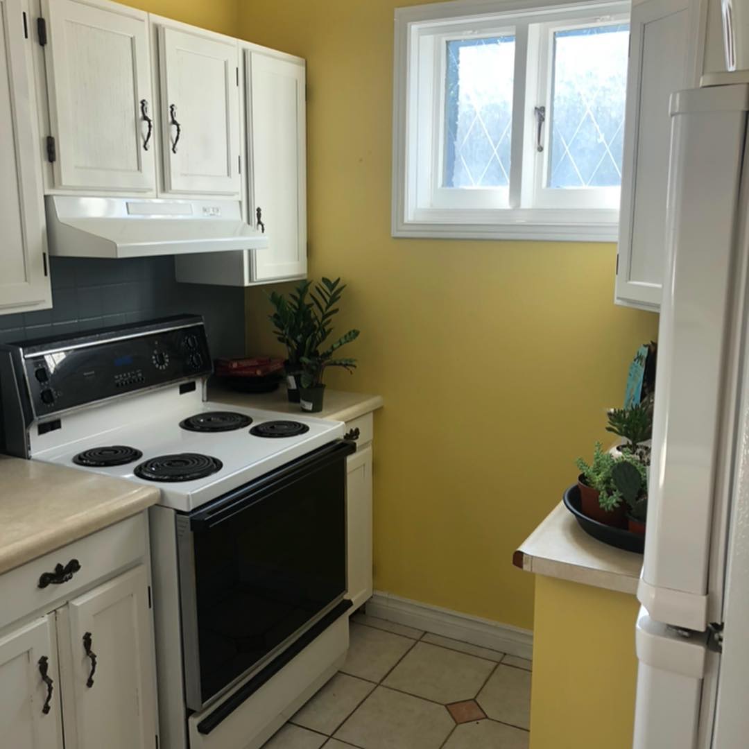 Kitchen Painting Services for Move Out in Dubai Yellow kitchen walls after move-out painting Dubai